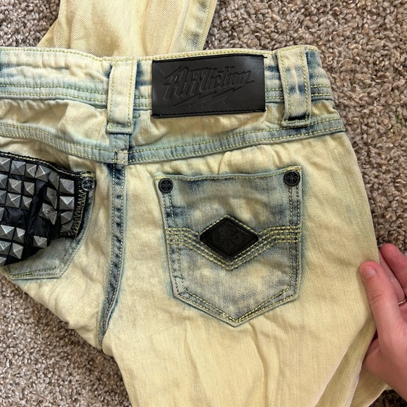 Affliction Raquel Jeans Yellow Blue Women's Size 24 Cotton Stretch Grunge Goth - Picture 2 of 13